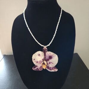 Elegant Purple and White Orchid Pendant Necklace